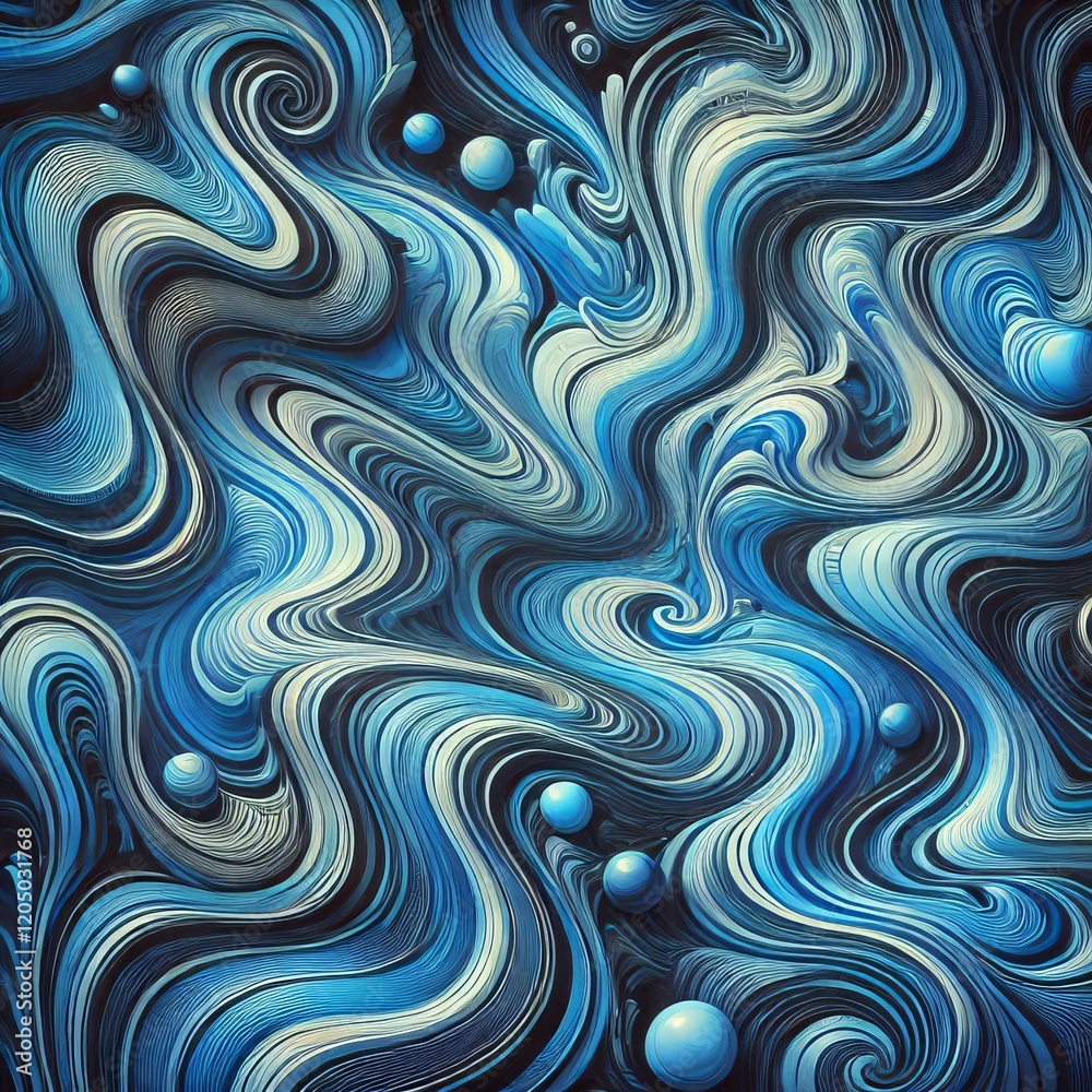Fototapeta premium Abstract liquid marble background with highly saturated blue tones, featuring intricate swirling patterns and smooth gradients