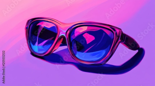 Vibrant retro sunglasses resting on a colorful gradient background, evoking a stylish summer vibe photo