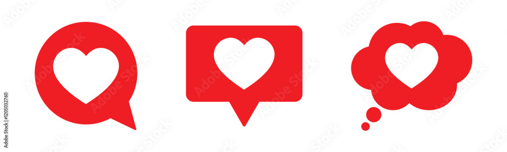red speech bubble with white heart icon set. social media notification sign. heart in speech bubble for app, ui and website. online chatting symbols. vector illustration on transparent background.