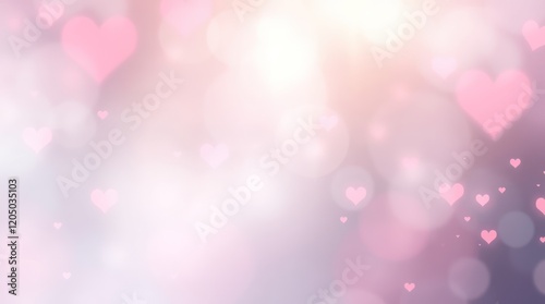 Soft pink bokeh hearts with bright glowing lights for a festive Valentine's Day background