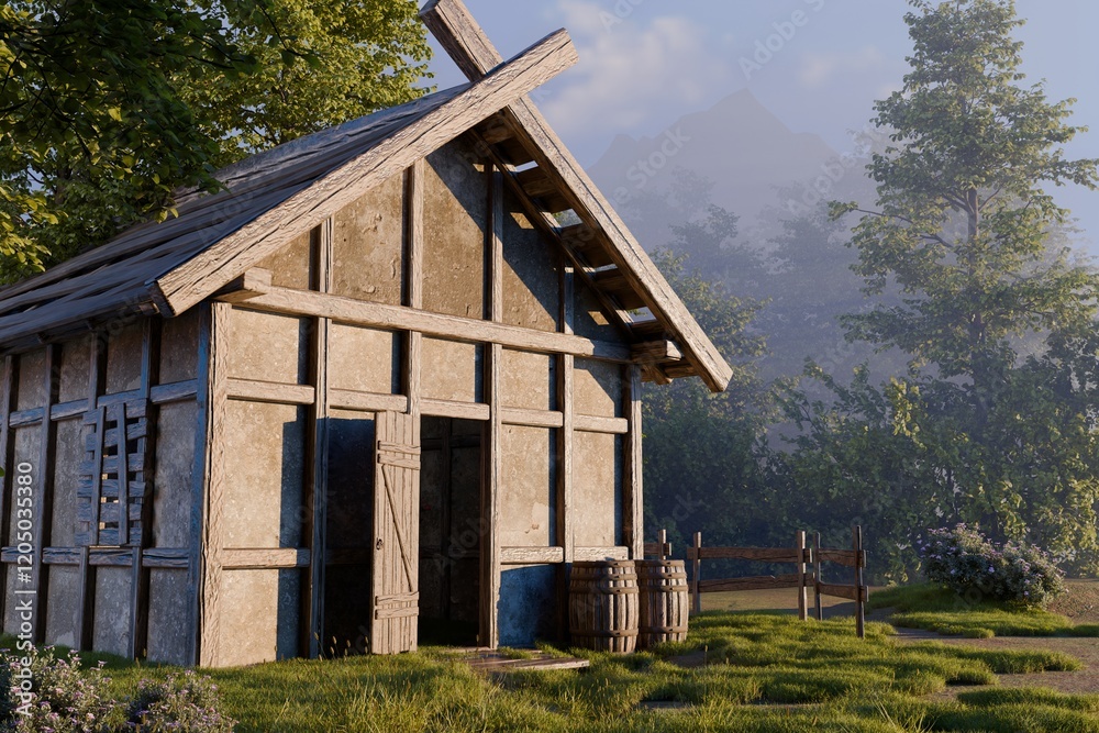 Obraz premium old wooden house in the forest
