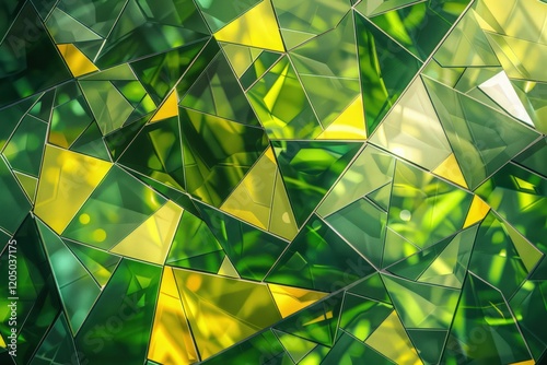 Green and yellow geometric shapes forming an abstract eco mosaic, perfect for a web template. Full ultra HD capture. --ar 3:2 --no noise --v 6.0 - Image #3 @NUSRAT