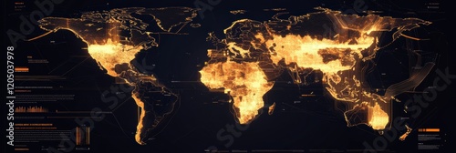 Visual representation of global fire activity over time in a digital format highlighting intense heat areas. Generative AI photo