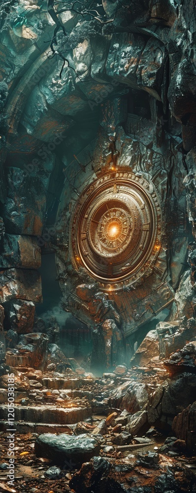 Fototapeta premium Design an impactful side view illustration showcasing the discovery of an ancient artifact buried deep underground Capture the moment of revelation 