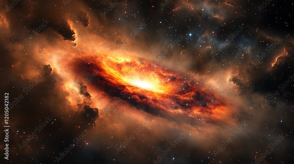 A black hole in 3D, surrounded by luminous clouds and stars, illustrating the beauty and power of deep space A black hole in 3D, surrounded by luminous clouds and stars, illustrating the beauty and power of deep space