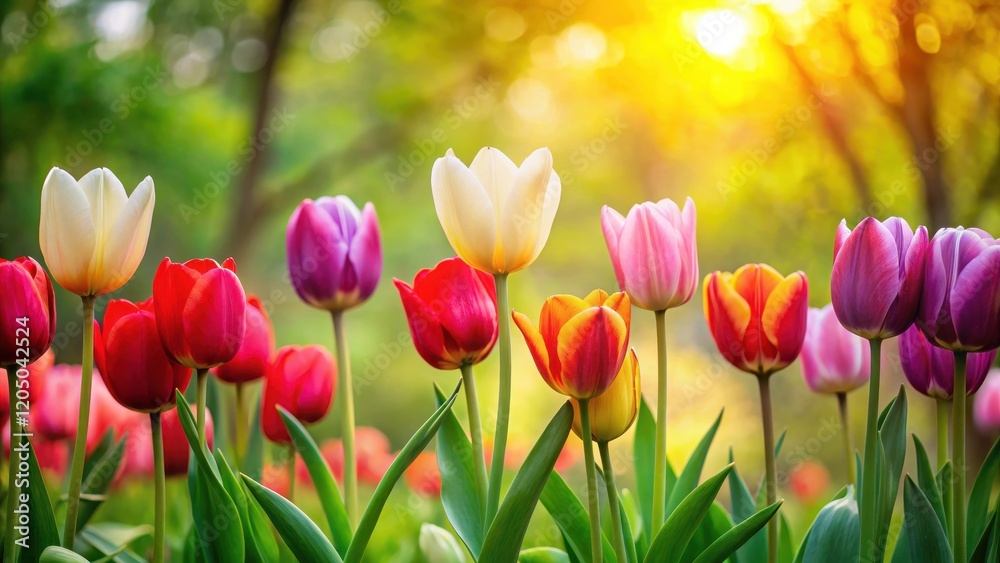 Spring tulip flowers in a row, nature, greenery, nature, greenery, springtime, garden, nature, tulips, blooming Spring tulip flowers in a row, nature, greenery, nature, greenery, springtime, garden, nature, tulips, blooming