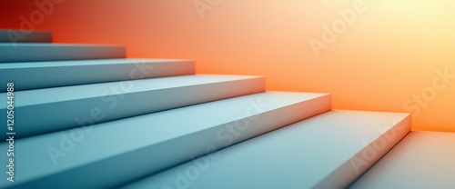Abstract stairs leading to a bright orange background.