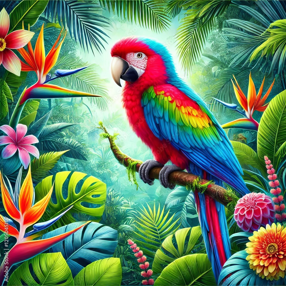 Obraz premium Exotic Parrot in Lush Jungle