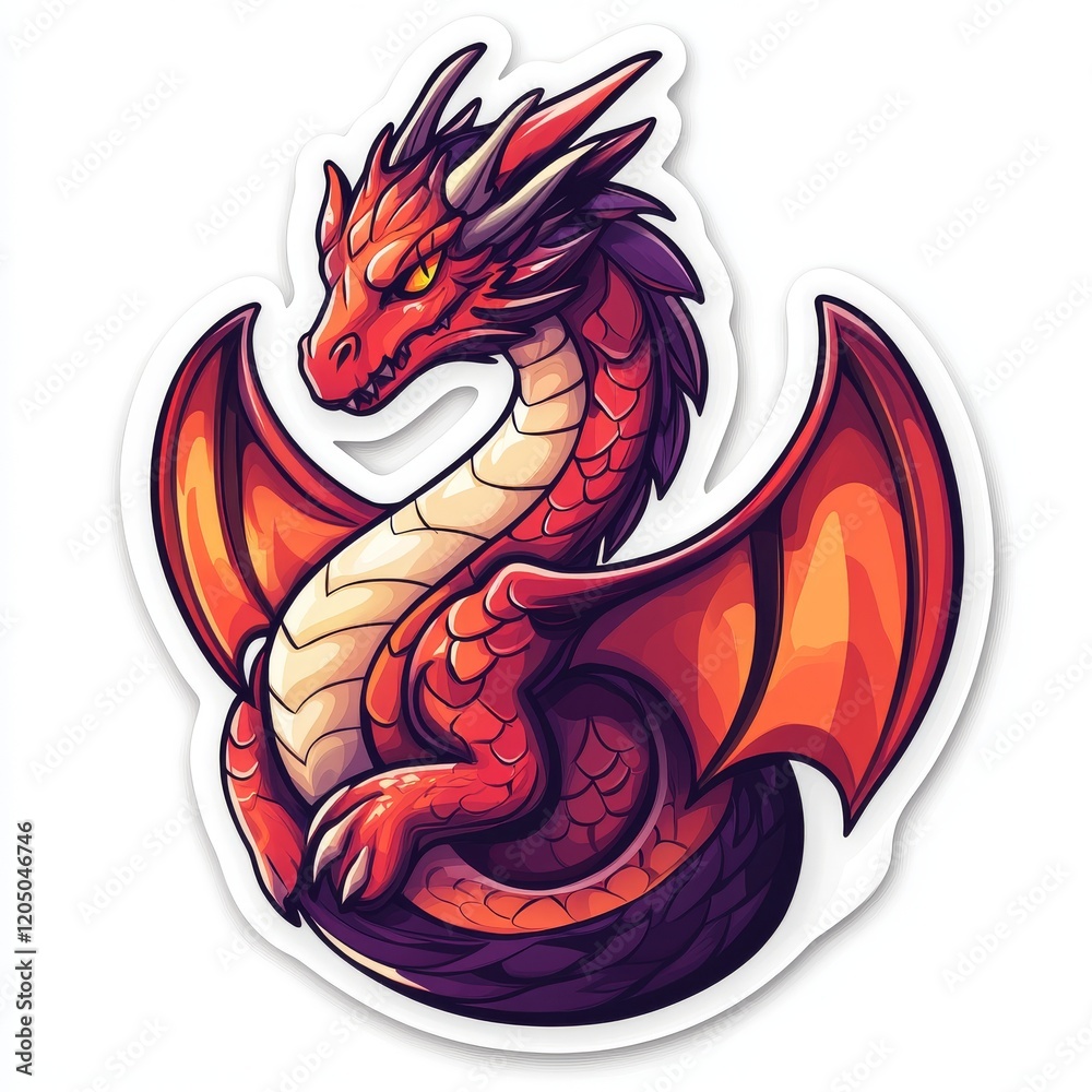 Red Dragon Illustration with Majestic Wings and Scaly Texture Isolated on White Background