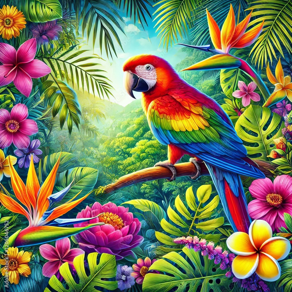 Fototapeta premium Exotic Parrot in Lush Jungle