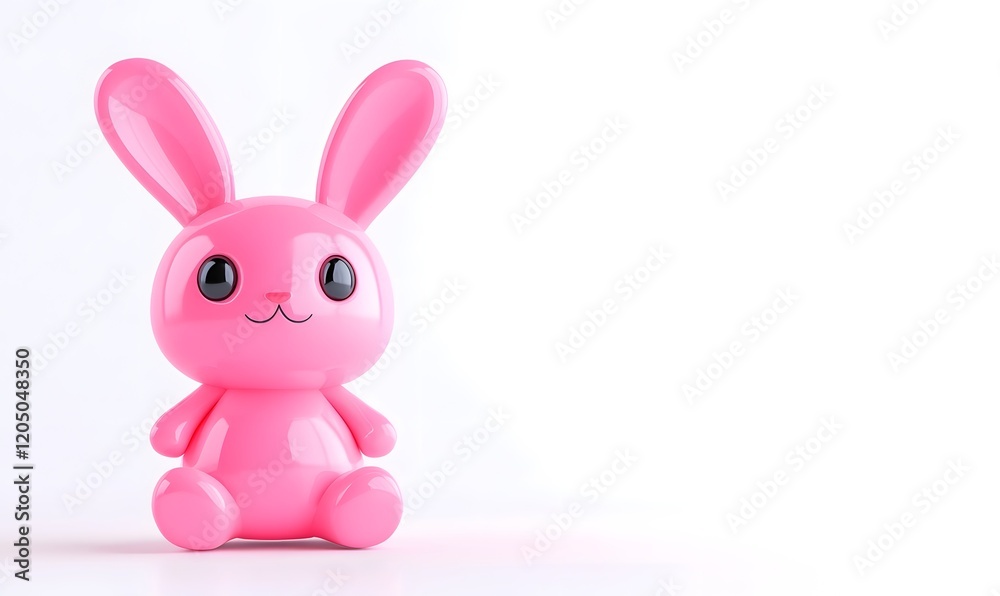 Obraz premium Pink bunny toy sits on white background, easter, spring