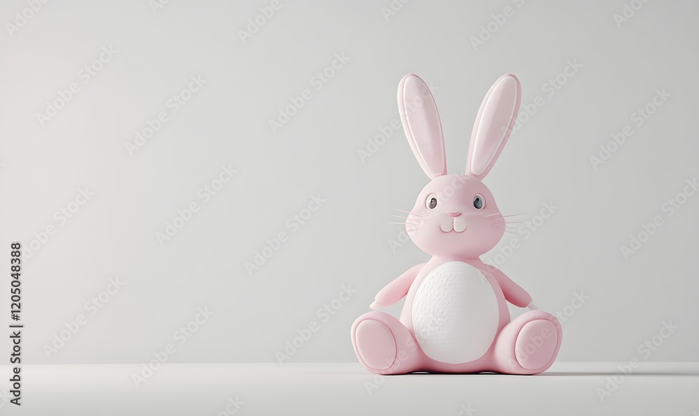 Pink bunny sitting, white background, Easter, 3D render, greeting card Pink bunny sitting, white background, Easter, 3D render, greeting card