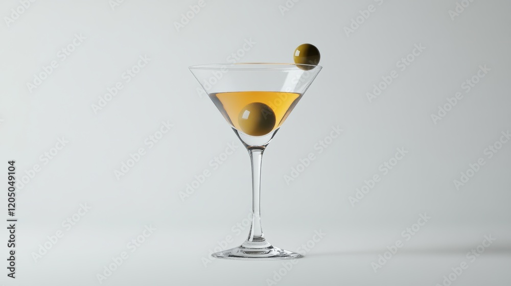 A cocktail in a martini glass with an olive, isolated on white, A cocktail in a martini glass with an olive, isolated on white,