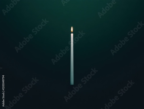 Single Flame Candle Illuminating Dark Background, Creating a Serene Atmosphere for Reflection, Meditation, and Spiritual Practices with Soft Warm Light photo