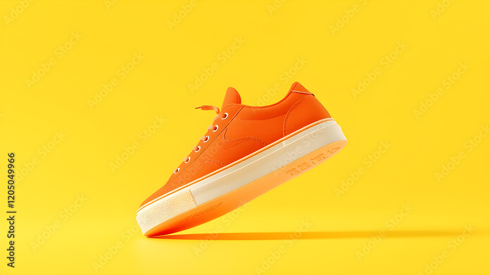 orange sneaker side view yellow background 3d. Generative AI
