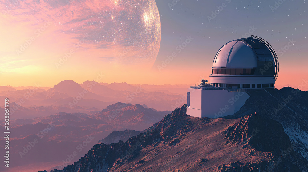 Obraz premium An observatory on a mountaintop, capturing images of distant celestial bodies