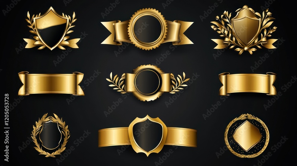 Golden luxury labels and badges premium quality certificate ribbons vector illustration Golden luxury labels and badges premium quality certificate ribbons vector illustration