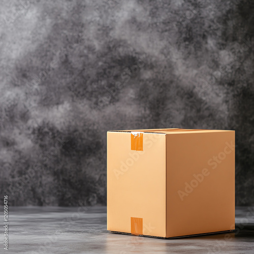 A simple cardboard box on a stylish backdrop, ideal for shipping or storage concepts in business and logistics. photo