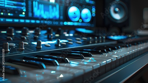 Digital audio workstation displaying a complex arrangement of tracks and effects  ,close-up
