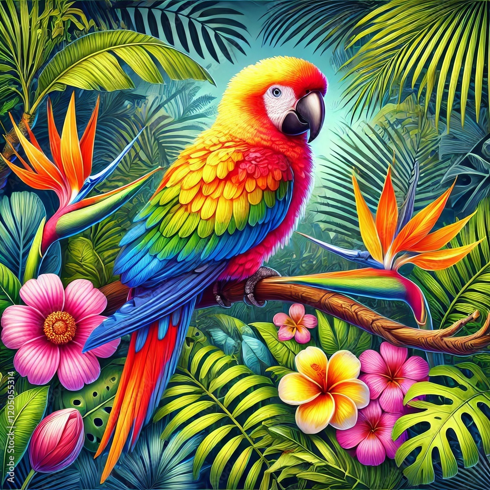 Fototapeta premium Exotic Parrot in Lush Jungle