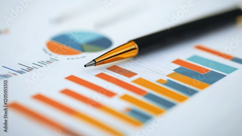 Business graphics illustrating market trends, product launches, and brand growth with visual aids like charts and graphs. photo