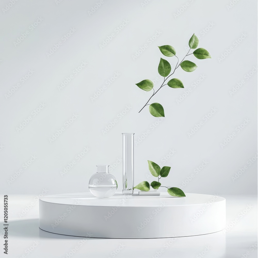 3d render of a white podium with eucalyptus leaves 3d render of a white podium with eucalyptus leaves