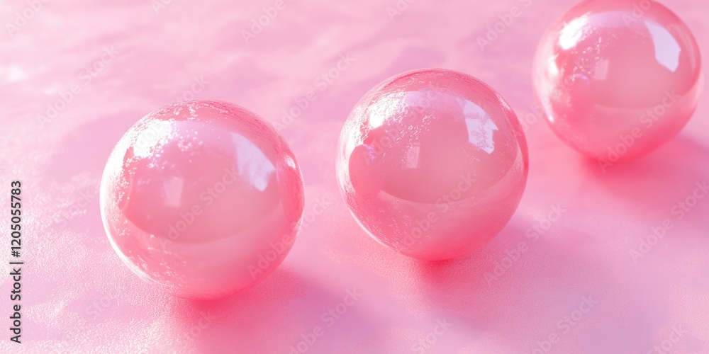 Three shiny eggs on pink surface Three shiny eggs on pink surface