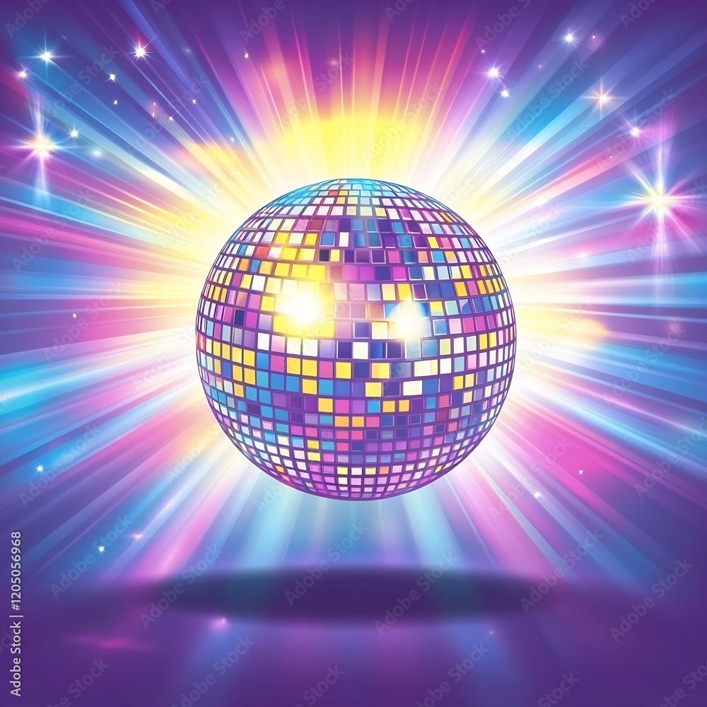 Obraz premium Vibrant Disco Ball with Bursting Colorful Lights and Sparks at a Lively Party Scene