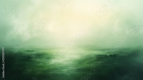 Serene Green Landscape Mist Shrouded Horizon
