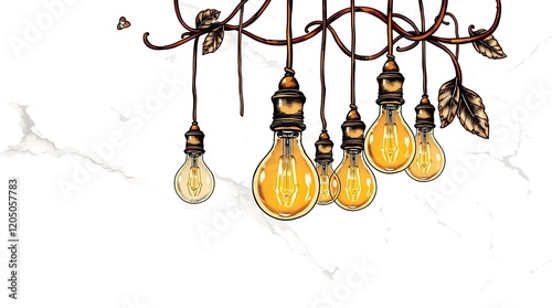 Vintage lightbulbs hanging from ornate vines. photo