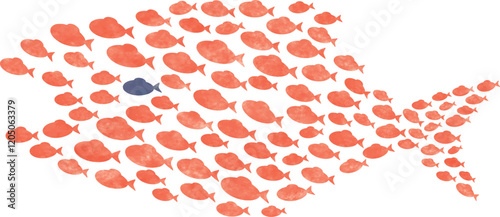小魚たちが大きな魚を形成する群れのイラスト