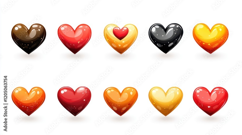 Vector red heart icon set white background Vector red heart icon set white background