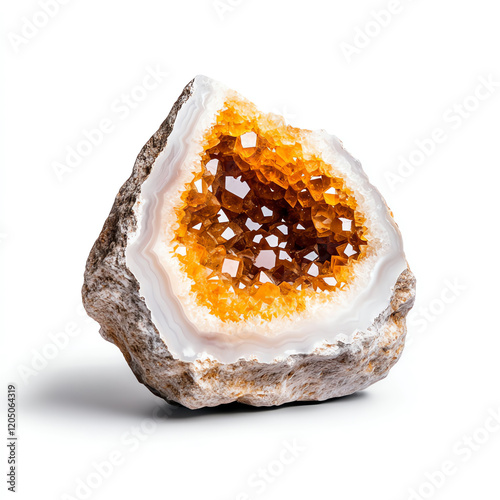 A stunning piece of natural amber agate showcasing intricate crystal formations and vibrant colors in a mineral specimen.