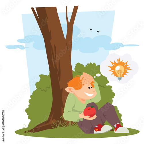 Apple fell funny boy gave idea.