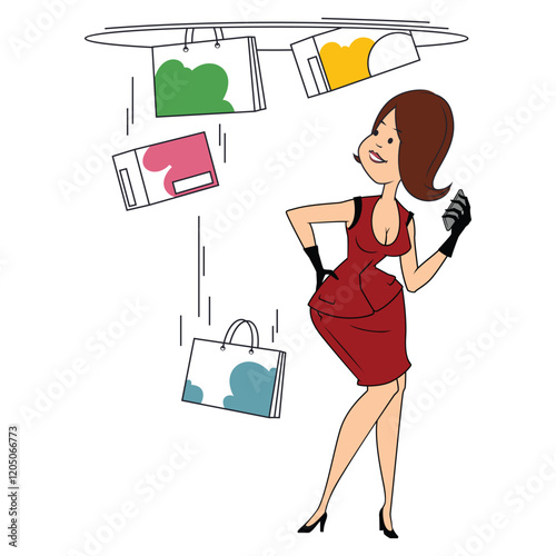Cute girl buying clothes online store.