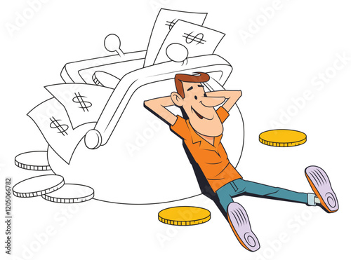 Man rests near wallet money.
