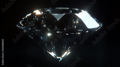 A shimmering diamond casting sparkles on a completely black background