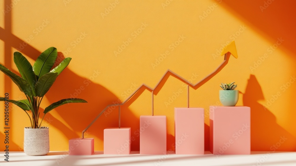 Upward Trending Growth Chart with Plants Upward Trending Growth Chart with Plants