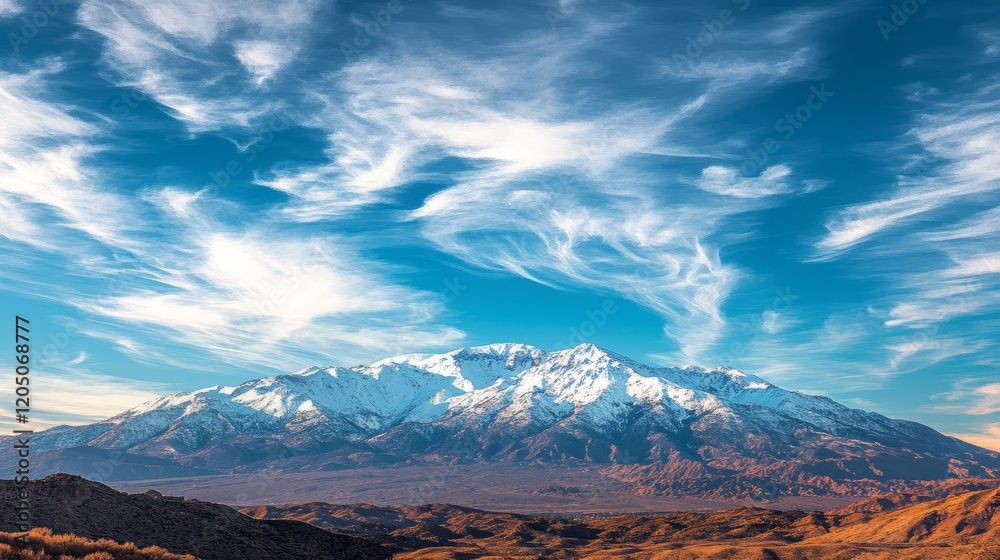 Majestic Snow-Capped Mountains Under a Bright Blue Sky at Sunset Majestic Snow-Capped Mountains Under a Bright Blue Sky at Sunset