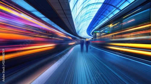 Abstract Motion Blur of People Walking Through a Modern Train Station
