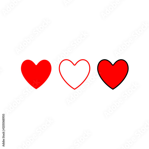 Red round corners heart shape filled, only outline and with outlined 