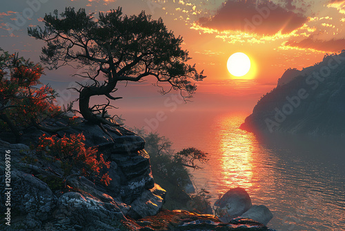 sunset over the lake