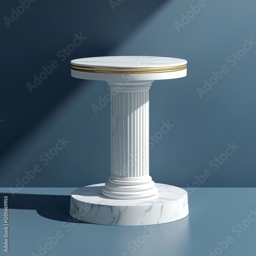 White marble pedestal on a blue background. 3d rendering. photo