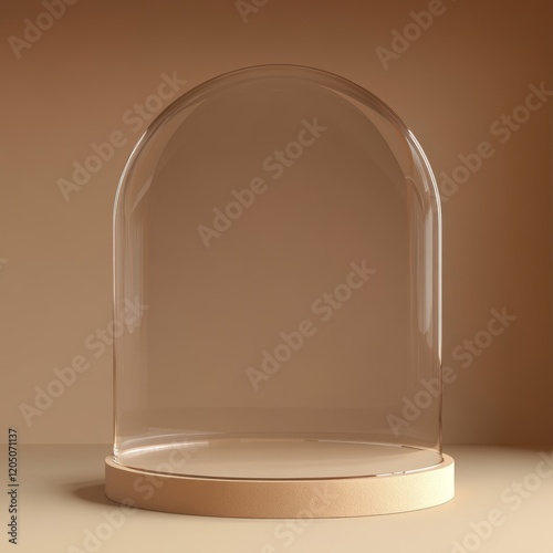 Empty glass dome on a brown background. 3d render illustration. photo