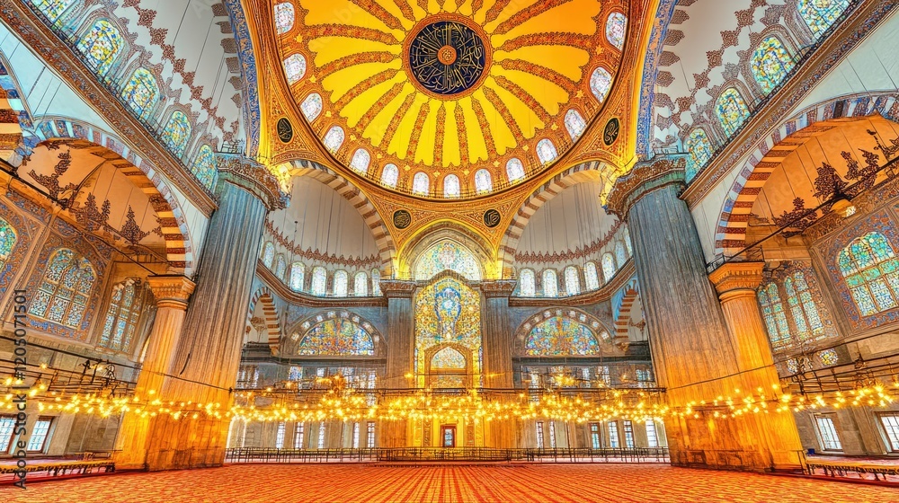 Obraz premium Magnificent Interior Of A Grand Mosque With Golden Dome