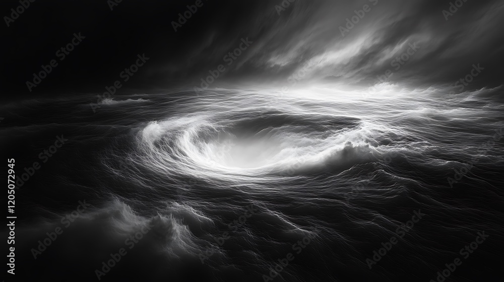 A captivating swirling vortex drawing light inward on a completely black background A captivating swirling vortex drawing light inward on a completely black background