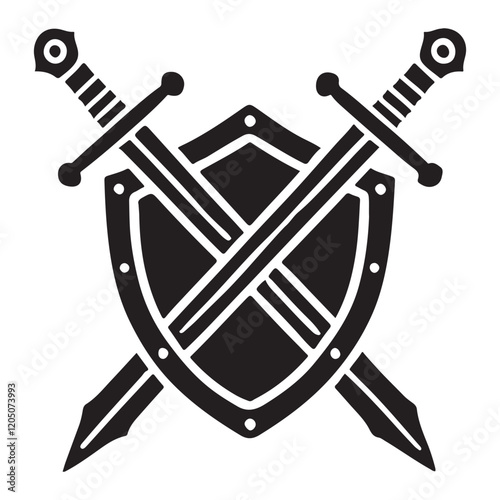 Shield with Crossed Swords Silhouette in Circle