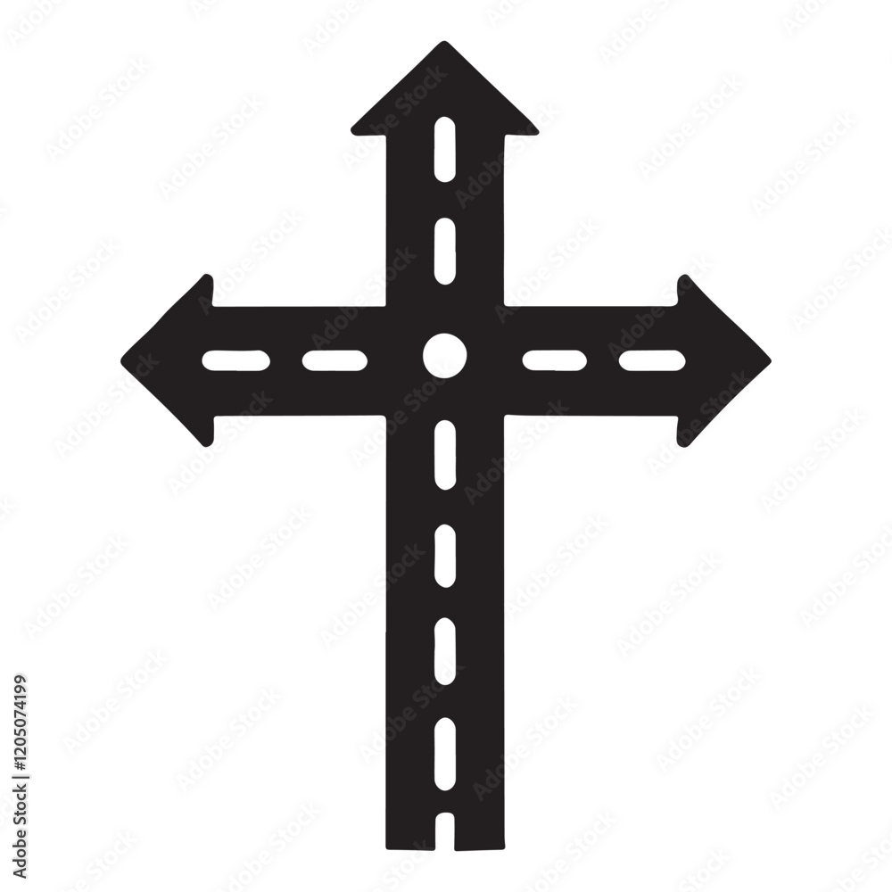 Four Way Crossroads Road Icon Cross Silhouette Four Way Crossroads Road Icon Cross Silhouette