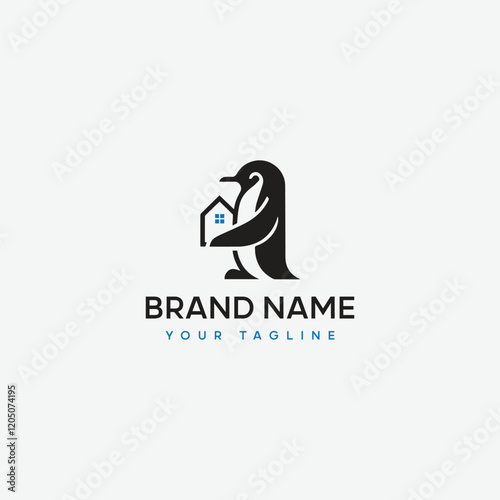 penguin real-estate home vector logo concept