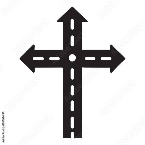 Four Way Crossroads Road Icon Cross Silhouette